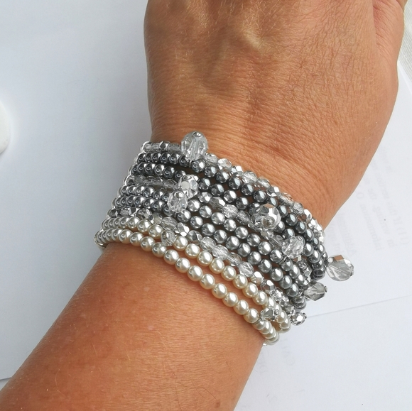 Jablonex Jewelry - New, stretch grey Swarovski Pearl cuff bracelet